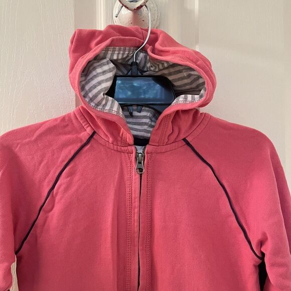 Hanna Andersson Pink Zip Hoodie Elbow Patches Piping Cotton Girls Size 110 US 5 - Picture 2 of 12